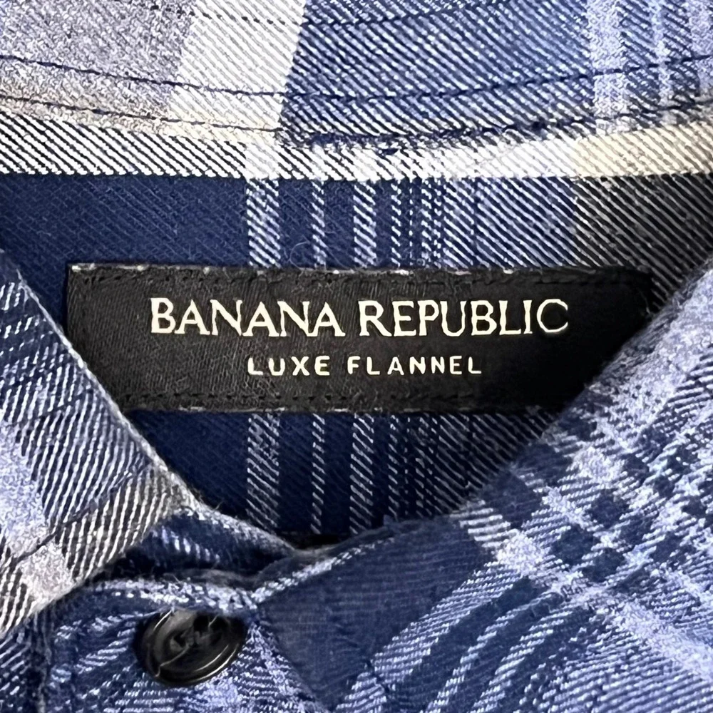 Banana Republic Luxe Flannel Shirt Mens XL Blue Plaid Exc Long Sleeve Cotton